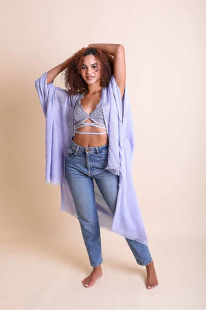 Frayed Trim Kimono Ponchos Leto Collection Periwinkle 