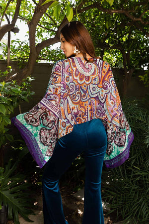 Free Spirit Boho Tie Front Wrap w/ Armholes Kimono Leto Collection 