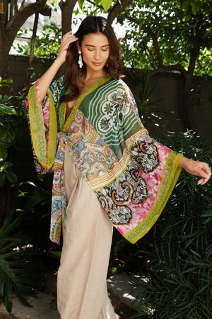 Free Spirit Boho Tie Front Wrap w/ Armholes Kimono Leto Collection One Size Lime 