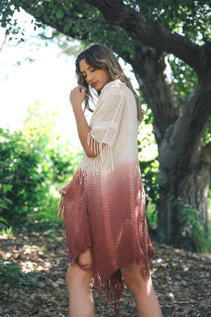 Fringe Boho Style Ombre Ruana Kimono Leto Collection Berry 