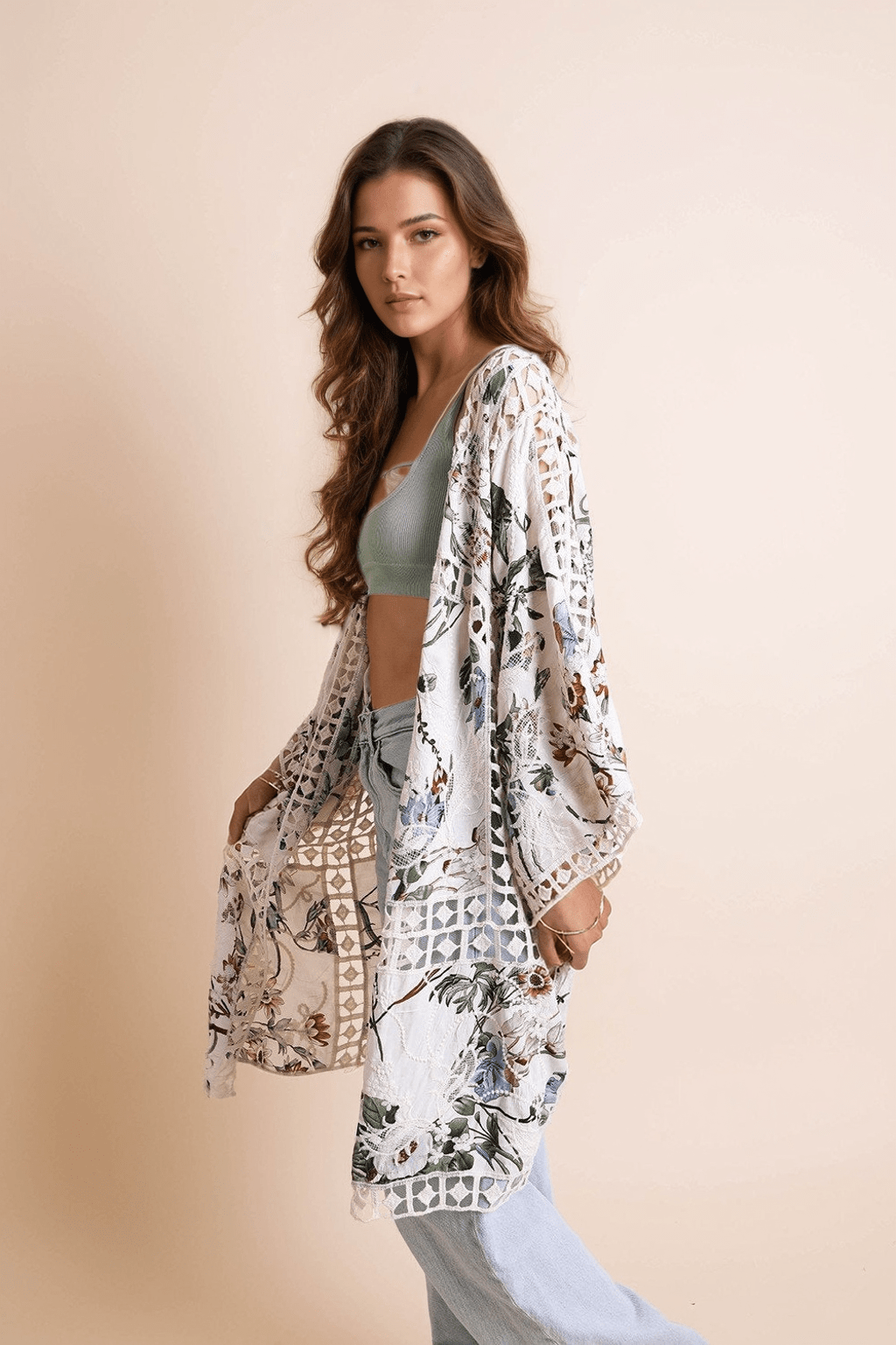 Heirloom Embroidered Kimono Leto Collection One Size Ivory 