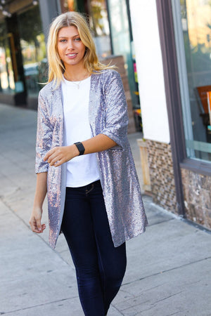 Holiday Silver Iridescent Sequin Open Lined Cardigan Haptics 