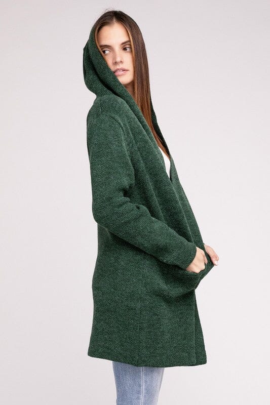 Hooded Open Front Sweater Cardigan Knitted Belle Boutique