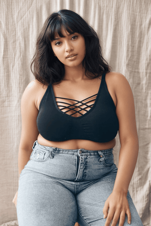 Interwoven Strappy Front Bralette Leto Collection 1X2X Black 