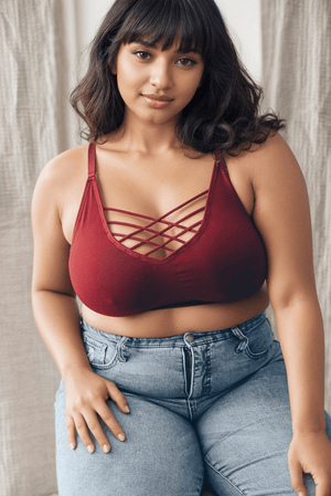 Interwoven Strappy Front Bralette Leto Collection 1X2X Burgundy 