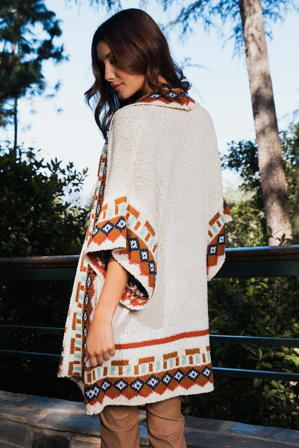 Kachina Tapestry Knit Cardigan Ruana Ponchos Leto Collection One Size Ivory 