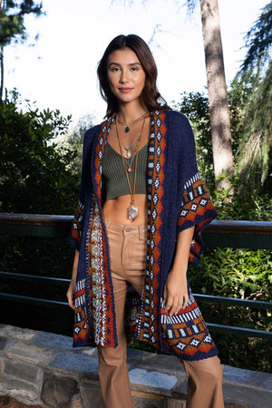 Kachina Tapestry Knit Cardigan Ruana Ponchos Leto Collection One Size Navy 