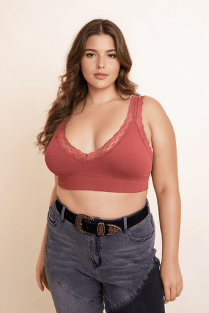 Lace Trim Padded Bralette Plus Bralette Leto Collection Rust 