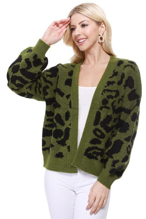 Leopard Jacquard Open Front Shrug Cardigan Mak 