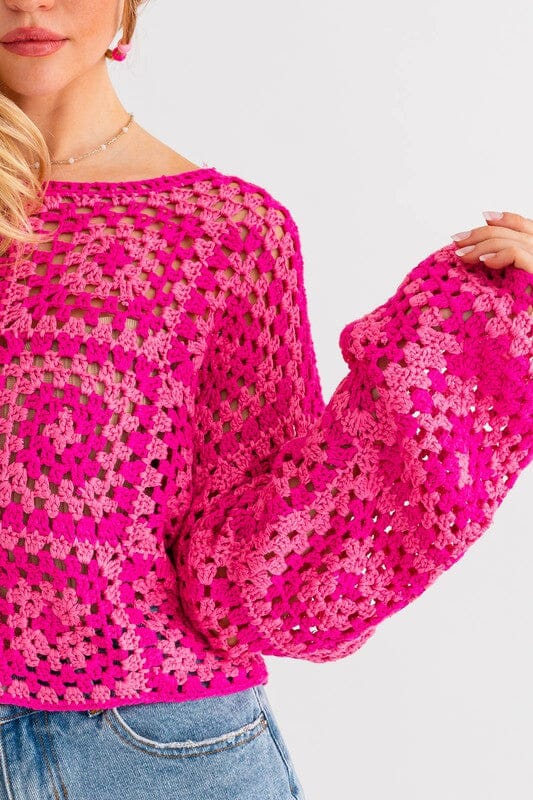 LONG SLEEVE CROCHET TOP PINK-FUCHSIA / XS