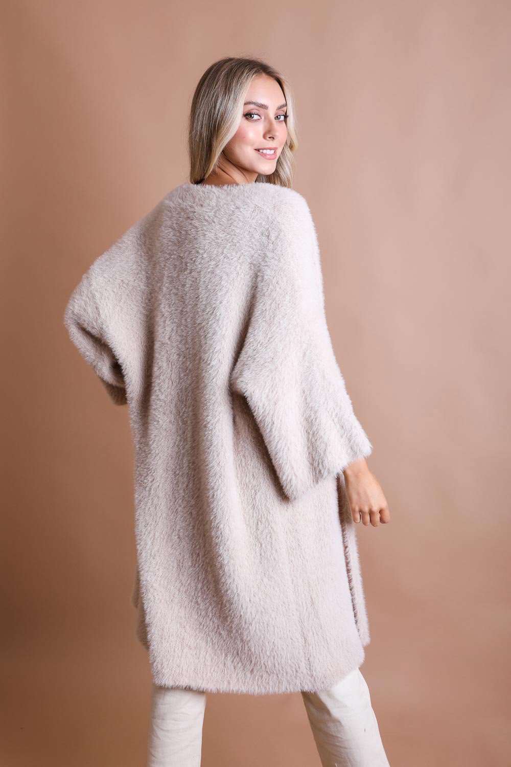 Luxe Mohair Knit Cardigan Ponchos Beige