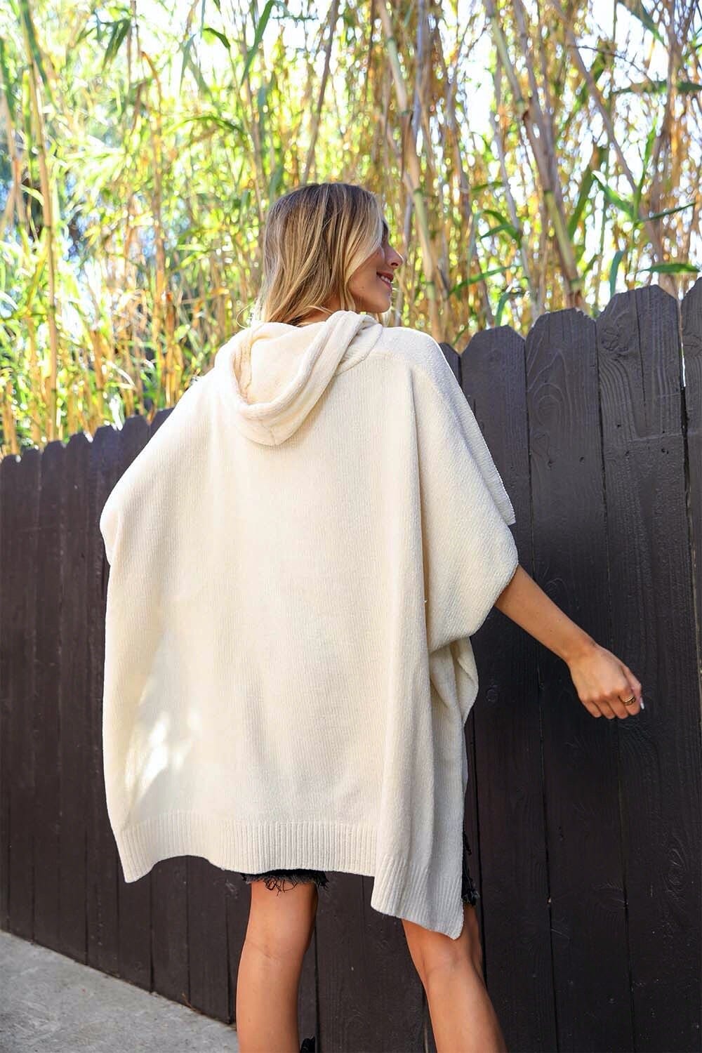 Modernized Hooded Poncho Ponchos Leto Collection Ivory 