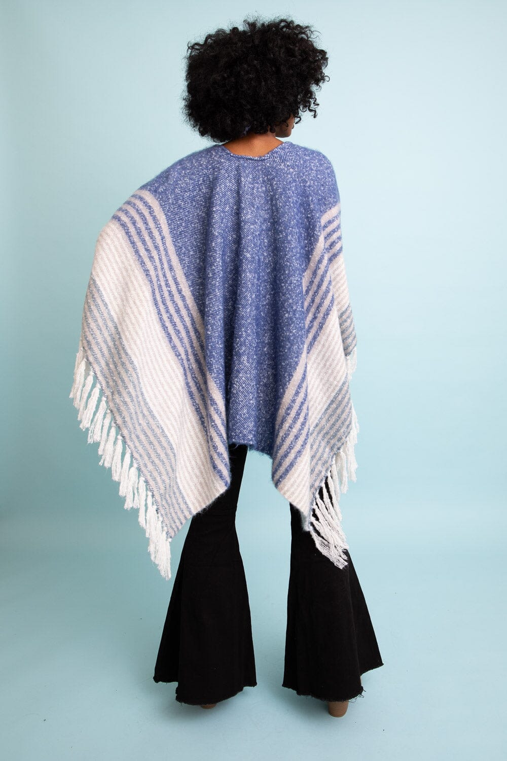 Mohair Striped Ruana Ponchos Leto Collection Blue 