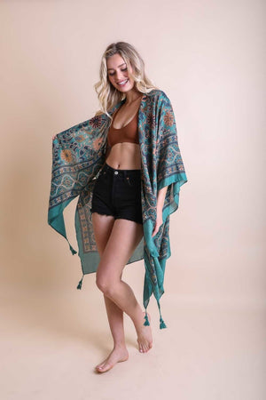 Moroccan Touch Tapestry Kimono Kimono Leto Collection One Size Emerald 