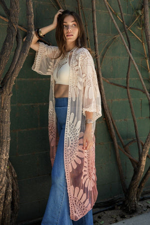 Ombre Bohemian Lace Kimono Rose