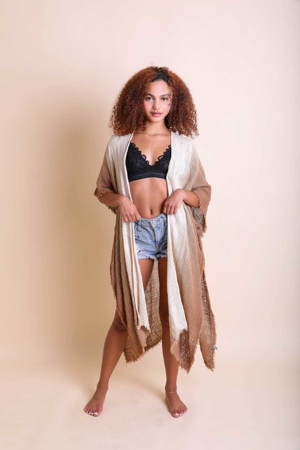 Ombre Cotton Kimono Tan