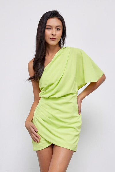 Do Be Collection One Shoulder Wrap Dress Lime S