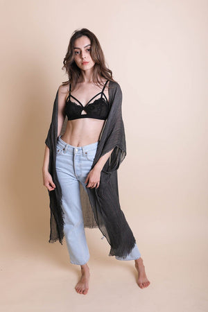 Pencil Stripe Lurex Trim Kimono Kimonos Leto Collection Charcoal 