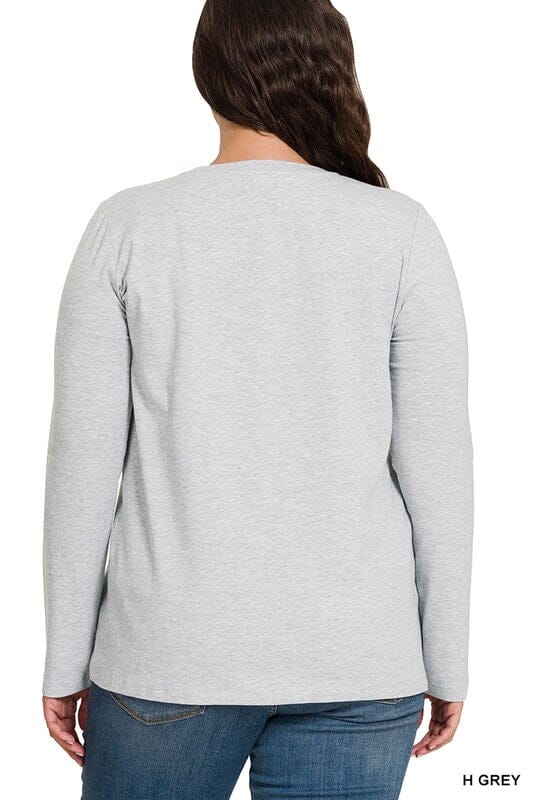 Plus Cotton Crew Neck Long Sleeve T-Shirt - Knitted Belle Boutique