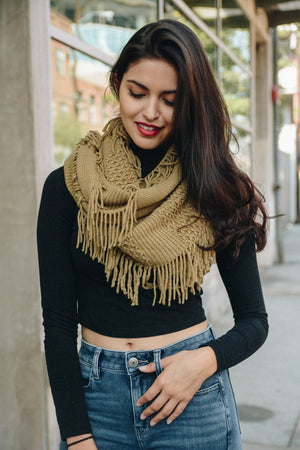 Pointelle Fringe Infinity Scarves Leto Collection Mocha 