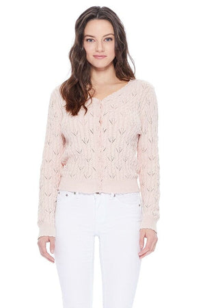 Pointelle Patterned Button Down Sweater Cardigan Mak Blush S 