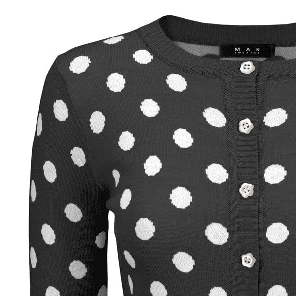 Polka Dot Jacquard 3/4 Sleeve Sweater Cardigan Mak Black/White S 