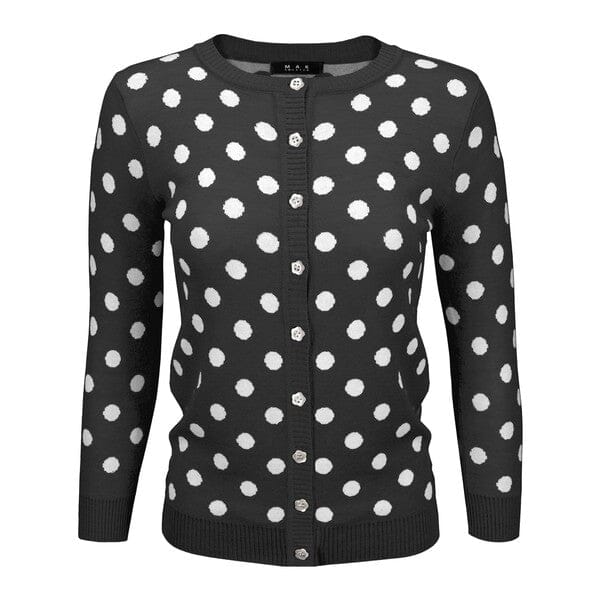 Polka Dot Jacquard 3/4 Sleeve Sweater Cardigan Mak Black/White S 