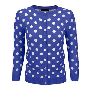 Polka Dot Jacquard 3/4 Sleeve Sweater Cardigan Mak ROYALBLUE/WHITE S 