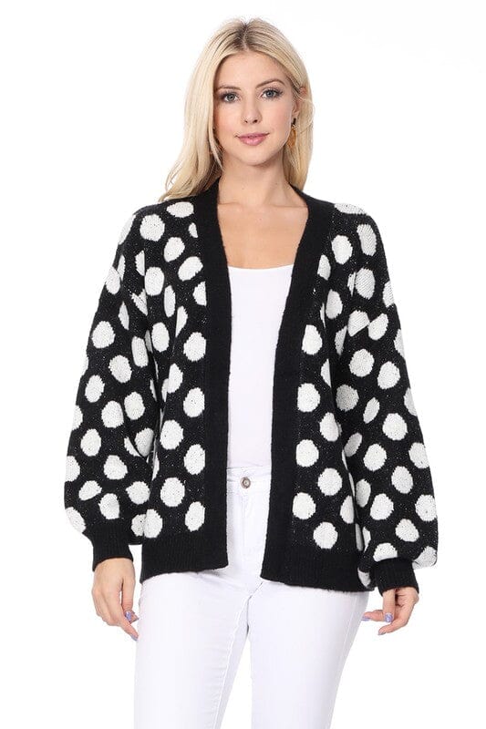 Polka Dot Jacquard Sweater Shrug Cardigan Mak Black/Ivory SM 