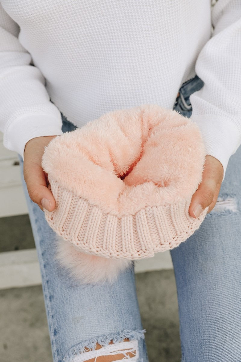 Pom Beanie with Faux Sherpa Lining Hats & Hair Pink