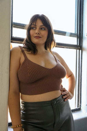 Rib Knit Lounge Brami Bralette Leto Collection XL/2XL Brown 