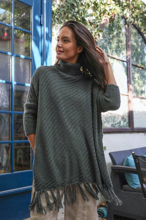 Roll-Neck Poncho Sweater Ponchos Leto Collection 