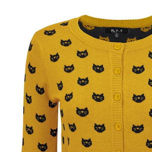 Round Neck Cat Patterned Cardigan Sweater Mak 