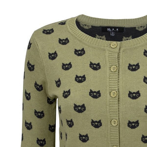 Round Neck Cat Patterned Cardigan Sweater Mak 