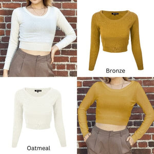 Round Neck Long Slv Crop Sweater Knit Crop Top Mak 