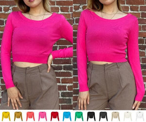 Round Neck Long Slv Crop Sweater Knit Crop Top Mak 