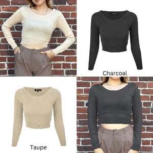 Round Neck Long Slv Crop Sweater Knit Crop Top Mak 