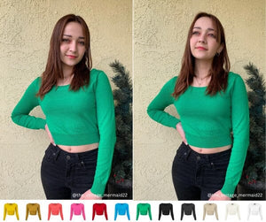 Round Neck Long Slv Crop Sweater Knit Crop Top Mak 