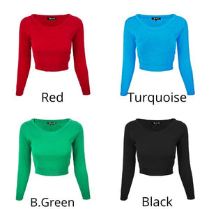 Round Neck Long Slv Crop Sweater Knit Crop Top Mak 