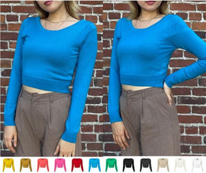 Round Neck Long Slv Crop Sweater Knit Crop Top Mak 