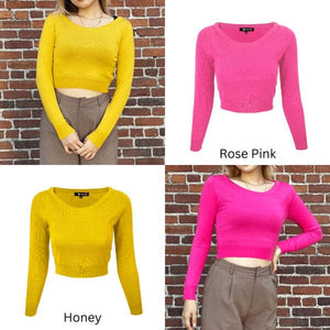 Round Neck Long Slv Crop Sweater Knit Crop Top Mak 