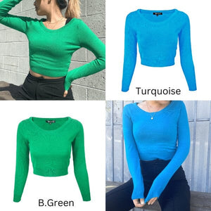 Round Neck Long Slv Crop Sweater Knit Crop Top Mak 