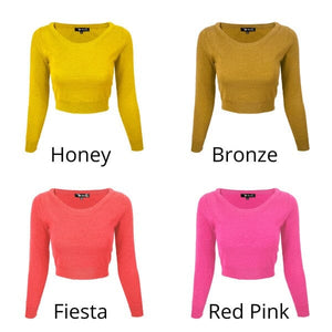 Round Neck Long Slv Crop Sweater Knit Crop Top Mak 