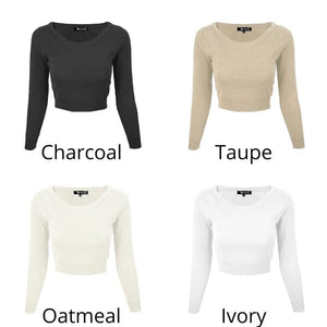 Round Neck Long Slv Crop Sweater Knit Crop Top Mak 