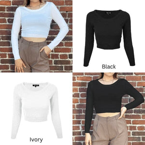 Round Neck Long Slv Crop Sweater Knit Crop Top Mak 