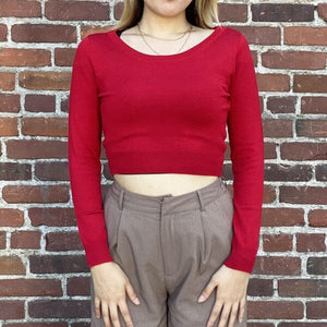 Round Neck Long Slv Crop Sweater Knit Crop Top Mak 