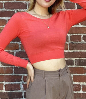 Round Neck Long Slv Crop Sweater Knit Crop Top Mak 