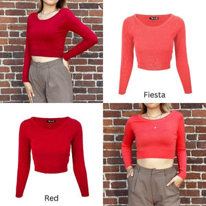 Round Neck Long Slv Crop Sweater Knit Crop Top Mak 