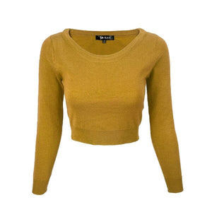 Round Neck Long Slv Crop Sweater Knit Crop Top Mak Bronze S 