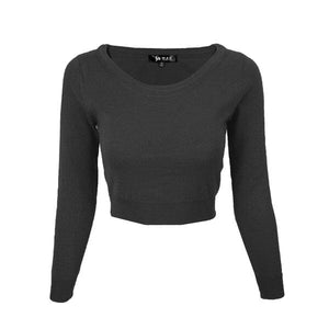 Round Neck Long Slv Crop Sweater Knit Crop Top Mak Charcoal S 